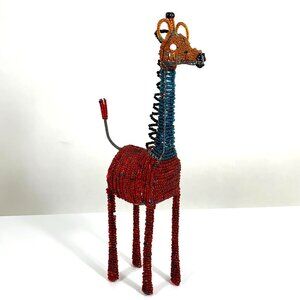 Handcrafted Multicolor Beaded Wire Giraffe Sculpture Art Decor Figurine Safari